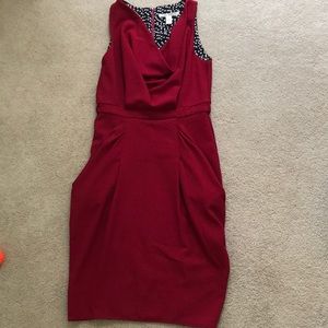 Red sleeveless dress cowl neck and draping